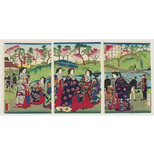 Utagawa Hiroshige III: Famous Places in Tokyo: The Garden of Yasukuni Shrine at the Top of Kudanzaka Slope (Tôkyô meisho Kudanzaka jô Yasukuni jinja niwa chû no kei) - Museum of Fine Arts