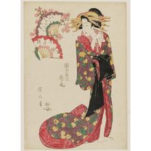 菊川英山: Makio of the Okamotoya, from the series Array of Fashionable Beauties (Fûryû bijin soroe) - ボストン美術館