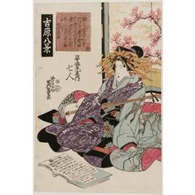 Keisai Eisen: Descending Geese at Katada (Katada rakugan): Nanahito of the Sugataya-Ebiya, No. 6 from the series Eight Views in the Yoshiwara (Yoshiwara hakkei) - Museum of Fine Arts