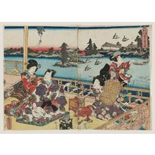 Utagawa Kunisada: Eastern Genji Performing the Ritual of Freeing Living Things (Azuma Genji hôjô-e no zu) - Museum of Fine Arts