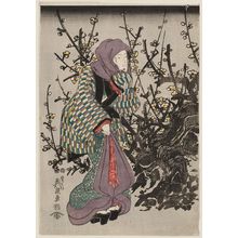 渓斉英泉: Woman by Plum Tree at Night - ボストン美術館