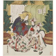 Yashima Gakutei: Tokaeri of the Matsubaya with New Year's Decoration (Kadokazari no Matsubaya uchi Tokaeri), No. 4 from the series Views of Naka-no-chô for the Hisakataya Club (Hisakataya Nakanochô no yon) - Museum of Fine Arts