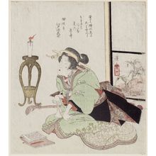 渓斉英泉: A courtesan reading music by candle light - ボストン美術館