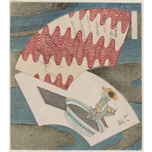 Totoya Hokkei: Two fan papers. Series: Goshiki Ban Zukushi Ogi Nagashi. - Museum of Fine Arts