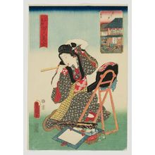 歌川国貞: Hanakawado, from the series One Hundred Beautiful Women at Famous Places in Edo (Edo meisho hyakunin bijo) - ボストン美術館