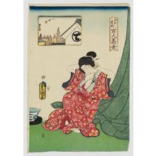 歌川国貞: Hatchôbori, from the series One Hundred Beautiful Women at Famous Places in Edo (Edo meisho hyakunin bijo) - ボストン美術館