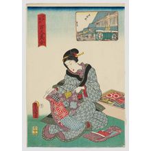 Utagawa Kunisada: Owari-chô, from the series One Hundred Beautiful Women at Famous Places in Edo (Edo meisho hyakunin bijo) - Museum of Fine Arts