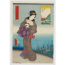 Utagawa Kunisada: Iris at Horikiri (Horikiri shôbu), from the series One Hundred Beautiful Women at Famous Places in Edo (Edo meisho hyakunin bijo) - Museum of Fine Arts