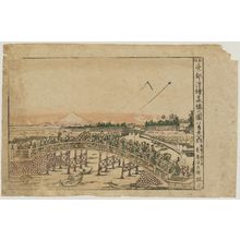 昇亭北壽: View of Nihonbashi Bridge (Nihonbashi no zu), from the series Newly Published Perspective Prints of the Eastern Capital (Shinpan Tôto uki-e) - ボストン美術館