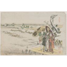 Katsushika Hokusai: Two Women and Servant on Wharf in Snow - Museum of Fine Arts