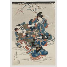 Estampe japonaise "Women and Children Playing in Snow" par Utagawa Kunisada, 歌川国貞 (Utagawa Kunisada I (Toyokuni III))