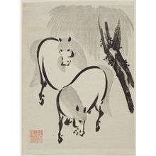 Anroによる浮世絵「Two Horses under Willow Tree」