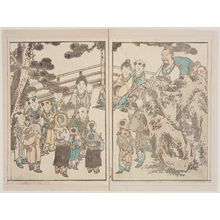 葛飾北斎: Kuo Tzu–i (697–781) and his grandchildren. From Hokusai Gafu, vol. I, 14th double p. - ボストン美術館