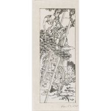 Katsushika Hokusai: Pruning pines and mending a fence (left). From Ehon Teikin Orai, vol.I sheet 10, front; sheet 28, front; sheet 23, front - Museum of Fine Arts