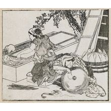 Katsushika Hokusai: Making paper (top). From Ehon Teikin Orai, vol.I sheet 20, front; sheet 22, back - Museum of Fine Arts