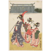 歌川豊国: Lady and Attendants Returning from a Temple Visit - ボストン美術館