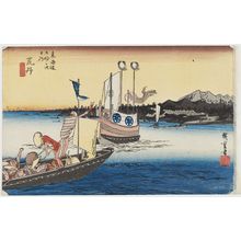 Utagawa Hiroshige: Arai: Ferryboat (Arai, watashibune no zu), from the series Fifty-three Stations of the Tôkaidô (Tôkaidô gojûsan tsugi no uchi), also known as the First Tôkaidô or Great Tôkaidô - Museum of Fine Arts