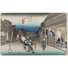 歌川広重: Goyu: Women Stopping Travellers (Goyu, tabibito tomeru onna), from the series Fifty-three Stations of the Tôkaidô Road (Tôkaidô gojûsan tsugi no uchi), also known as the First Tôkaidô or Great Tôkaidô - ボストン美術館