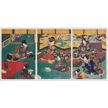 日本版画 "The Fan-tossing Game" 由 Utagawa Kunisada, 歌川国貞 (Utagawa Kunisada I (Toyokuni III)) 创作