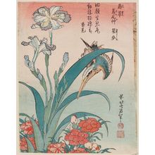 Katsushika Hokusai: Kingfisher with Iris and Wild Pinks (Kawasemi, shaga, nadeshiko), from an untitled series known as Small Flowers - Museum of Fine Arts