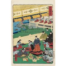 Utagawa Yoshimori: Kyoto: Preparing to Go Out (Kyôto, oidetachi), from the series Scenes of Famous Places along the Tôkaidô Road (Tôkaidô meisho fûkei), also known as the Processional Tôkaidô (Gyôretsu Tôkaidô) - ボストン美術館