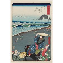 Utagawa Kunisada: View of Shichiri-ga-hama in Kamakura (Kamakura Shichiri-ga-hama no fûkei), from the series Scenes of Famous Places along the Tôkaidô Road (Tôkaidô meisho fûkei), also known as the Processional Tôkaidô (Gyôretsu Tôkaidô), here called Tôkaidô meisho no uchi - Museum of Fine Arts