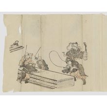 Unknown, 無款 (Artist Unknown, Japanese)による浮世絵「Fukurokuju Helps to Beat the Mats, from the series Games with Fukurokuju's Big Head (Fukurokuju atama no tawamure)」
