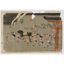 歌川広重: Miya: Festival of the Atsuta Shrine (Miya, Atsuta shinji), from the series Fifty-three Stations of the Tôkaidô Road (Tôkaidô gojûsan tsugi no uchi), also known as the First Tôkaidô or Great Tôkaidô - ボストン美術館