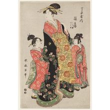 Kitagawa Utamaro: Hinazuru of the Chôjiya, kamuro Tsuruji and Tsuruno, from an untitled series of courtesans - Museum of Fine Arts