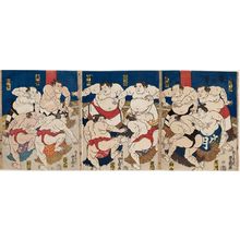 日本版画 "Wrestlers at the Opening Ceremony" 由 Utagawa Kunisada, 歌川国貞 (Utagawa Kunisada I (Toyokuni III)) 创作