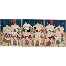 日本版画 "Wrestlers at the Opening Ceremony" 由 Utagawa Kunisada, 歌川国貞 (Utagawa Kunisada I (Toyokuni III)) 创作