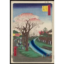 Utagawa Hiroshige: Cherry Blossoms on the Tama River Embankment (Tamagawa-zutsumi no hana), from the series One Hundred Famous Views of Edo (Meisho Edo hyakkei) - Museum of Fine Arts