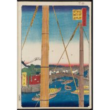 歌川広重: Inari Bridge and Minato Shrine, Teppôzu (Teppôzu Inaribashi Minato Jinja), from the series One Hundred Famous Views of Edo (Meisho Edo hyakkei) - ボストン美術館