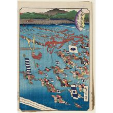 月岡芳年: Shimada: The Ôi River (Ôikawa), from the series Fifty-three Stations of the Fan [of the Tôkaidô Road] (Suehiro gojûsan tsugi) - ボストン美術館