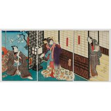 Japanese Print "Actors as Tanbaya Onizô (R), Umegawa of the Tsuchiya (C), and Kameya (L)" by Utagawa Kunisada, 歌川国貞 (Utagawa Kunisada I (Toyokuni III))