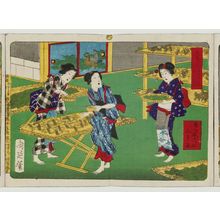 Toyohara Chikanobu: Album of Ten Prints Illustrating Sericulture: Introducing Silkworms to Straw Housing - Museum of Fine Arts