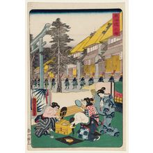 Japanese Print "Mishima, from the series Scenes of Famous Places along the Tôkaidô Road (Tôkaidô meisho fûkei), also known as the Processional Tôkaidô (Gyôretsu Tôkaidô), here called Tôkaidô" by Utagawa Kunisada, 歌川国貞 (Utagawa Kunisada I (Toyokuni III))