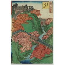 Utagawa Hiroshige II: The Tsûten-kyô at Tôfuku-ji Temple, Kyoto (Kyôto Tôfuku-ji Tsûten-kyô), from the series One Hundred Famous Views in the Various Provinces (Shokoku meisho hyakkei) - Museum of Fine Arts