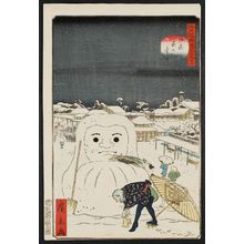 Utagawa Hirokage: No. 22, Snow in Front of the Official Storehouses (Onkura mae no yuki), from the series Comical Views of Famous Places in Edo (Edo meisho dôke zukushi) - Museum of Fine Arts