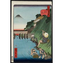 Utagawa Hirokage: No. 4, Fishermen at Ochanomizu (Ochanomizu no tsuribito), from the series Comical Views of Famous Places in Edo (Edo meisho dôke zukushi) - Museum of Fine Arts