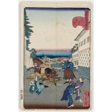 Utagawa Hirokage: No. 15, Distant View at Kasumigaseki (Kasumigaseki no chôbô), from the series Comical Views of Famous Places in Edo (Edo meisho dôke zukushi) - Museum of Fine Arts