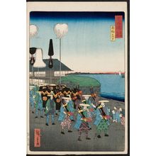Utagawa Hiroshige II: Checkpoint at Takanawa (Takanawa ôkido), from the series Scenes of Famous Places along the Tôkaidô Road (Tôkaidô meisho fûkei), also known as the Processional Tôkaidô (Gyôretsu Tôkaidô), here called Tôkaidô meisho no uchi - Museum of Fine Arts