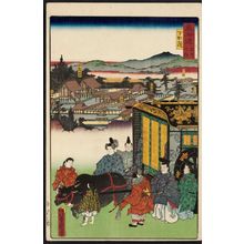 Utagawa Kunisada: The Lower Kamo Shrine (Shimogamo), from the series Scenes of Famous Places along the Tôkaidô Road (Tôkaidô meisho fûkei), also known as the Processional Tôkaidô (Gyôretsu Tôkaidô), here called Tôkaidô meisho no uchi - Museum of Fine Arts