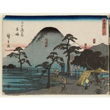 Utagawa Hiroshige: No. 8 - Hiratsuka: Mount Ôyama, Mount Fuji, and the Mountain of Kôrai-ji Temple (Ôyama, Fujisan, Kôrai-ji-yama), from the series The Tôkaidô Road - The Fifty-three Stations (Tôkaidô - Gojûsan tsugi no uchi) - Museum of Fine Arts