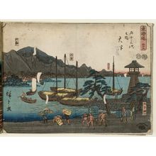 Utagawa Hiroshige: No. 53 - Ôtsu: The Matsumoto Ferry, Karasaki, Mount Hira, Mount Hiei (Matsumoto watariguchi, Karasaki, Hira, Hiei), from the series The Tôkaidô Road - The Fifty-three Stations (Tôkaidô - Gojûsan tsugi no uchi) - Museum of Fine Arts
