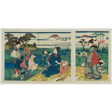 Utagawa Kuniyoshi: The Cloth-fulling Jewel River in Settsu Province (Settsu [no] kuni Tôi no Tamagawa), from an untitled triptych series of Six Jewel Rivers (Mu Tamagawa) - Museum of Fine Arts