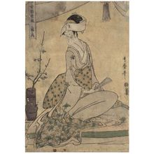 Kitagawa Utamaro: Tomimoto Toyohina, from the series Young Women of the Present Day Who Have Made their Mark, a Triptych (Tôsei shusse musume, sanpuku no uchi) - Museum of Fine Arts