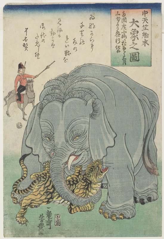 歌川芳豊: The Great Elephant Imported from Central India (Chû 