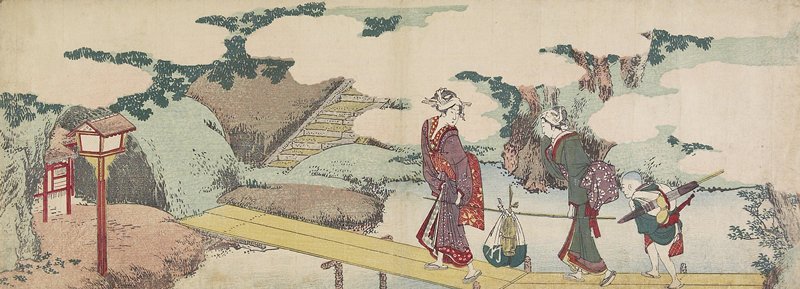 Katsushika Hokusai: (Two Women and a Boy on Boardwalk) - Minneapolis Institute of Arts 