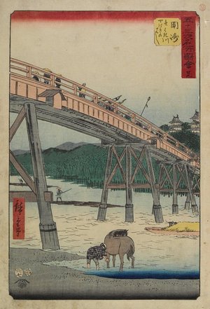 歌川広重: No.39 Yahagi Bridge over Yahagi River, Okazaki - ミネアポリス美術館